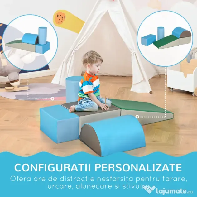 HOMCOM Joc de Constructie pentru Copii 1-3 Ani din Piele PU și Umplutură EPE, 40.6x40.6x20.3 cm, Multicolor | Aosom Romania