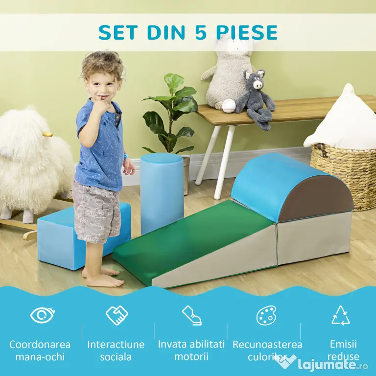 HOMCOM Joc de Constructie pentru Copii 1-3 Ani din Piele PU și Umplutură EPE, 40.6x40.6x20.3 cm, Multicolor | Aosom Romania
