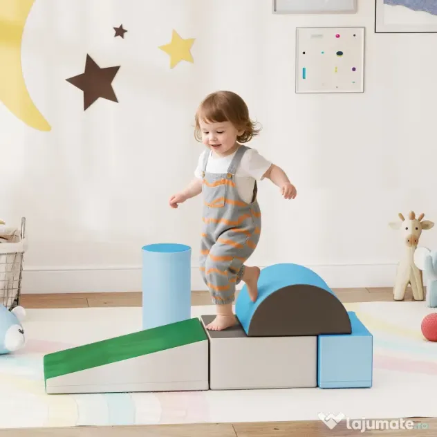 HOMCOM Joc de Constructie pentru Copii 1-3 Ani din Piele PU și Umplutură EPE, 40.6x40.6x20.3 cm, Multicolor | Aosom Romania