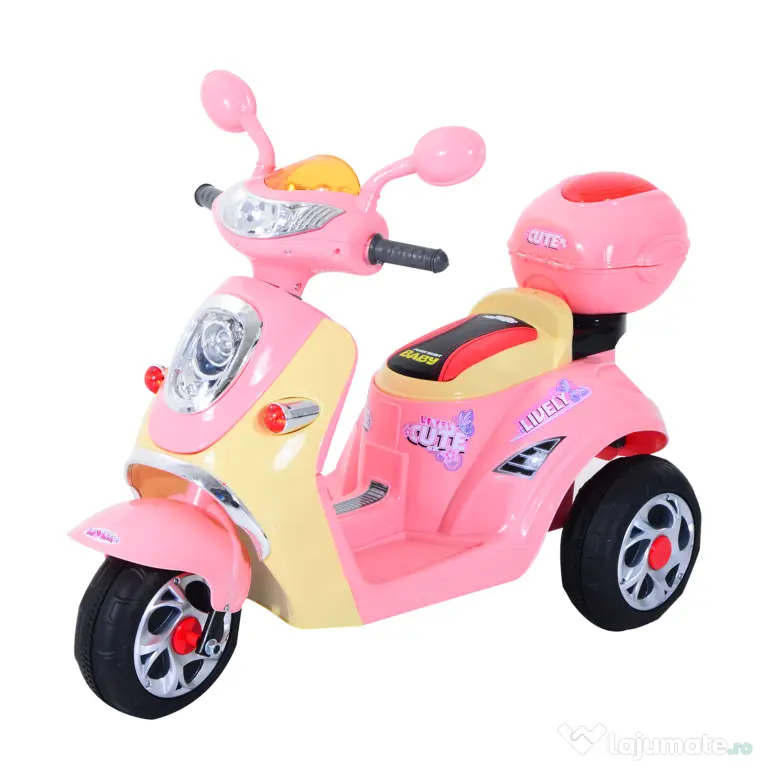 HOMCOM motocicleta electrica copii, tricicleta electrică roz, cu lumini, 6V | Aosom Romania