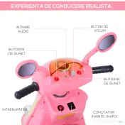 HOMCOM motocicleta electrica copii, tricicleta electrică roz, cu lumini, 6V | Aosom Romania 