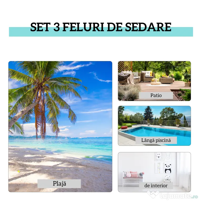 Outsunny Set de 2 Șezlonguri și Măsuță cu Blat din Sticlă, 59x169x66 cm, Crem | Aosom Romania