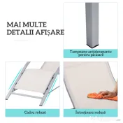 Outsunny Set de 2 Șezlonguri și Măsuță cu Blat din Sticlă, 59x169x66 cm, Crem | Aosom Romania 