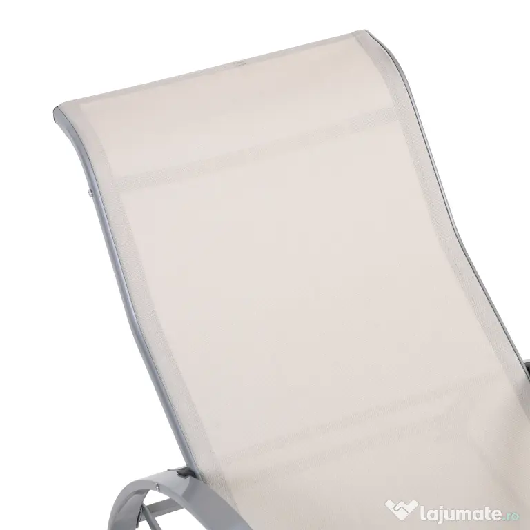 Outsunny Set de 2 Șezlonguri și Măsuță cu Blat din Sticlă, 59x169x66 cm, Crem | Aosom Romania