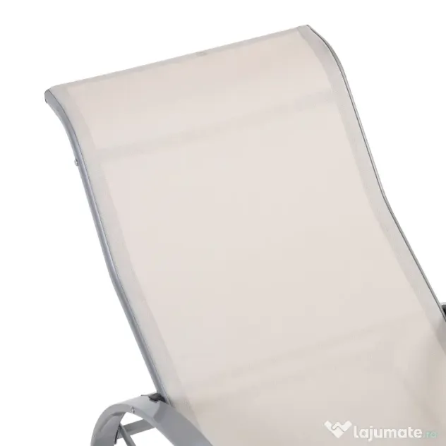 Outsunny Set de 2 Șezlonguri și Măsuță cu Blat din Sticlă, 59x169x66 cm, Crem | Aosom Romania