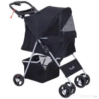 Carucior pentru Animale de Companie Pliabil, Fier, țesătură oxford, Negru, 77x47x101cm PawHut | Aosom Romania