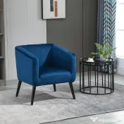 Fotoliu Modern HOMCOM Stil Nordic Invelis din Catifea si Picioare din Lemn, Albastru | Aosom Romania