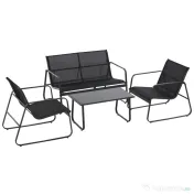 Outsunny Set Masă Bancă si 2 Scaune de Gradina din Metal si Textilen Neagra 
