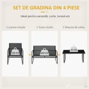 Outsunny Set Masă Bancă si 2 Scaune de Gradina din Metal si Textilen Neagra 