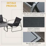 Outsunny Set Masă Bancă si 2 Scaune de Gradina din Metal si Textilen Neagra 