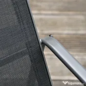 Outsunny Set Masă Bancă si 2 Scaune de Gradina din Metal si Textilen Neagra 
