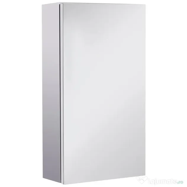 HOMCOM Oglinda pentru baie din otel cu usa si spatiu depozitare, dulapior pentru baie cu 2 compartimente, 55x14x30cm