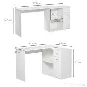 HomCom birou unghiular cu doua forme, 117x82x74 cm, alb | AOSOM RO 