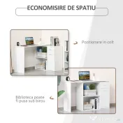 HomCom birou unghiular cu doua forme, 117x82x74 cm, alb | AOSOM RO 