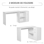 HomCom birou unghiular cu doua forme, 117x82x74 cm, alb | AOSOM RO 