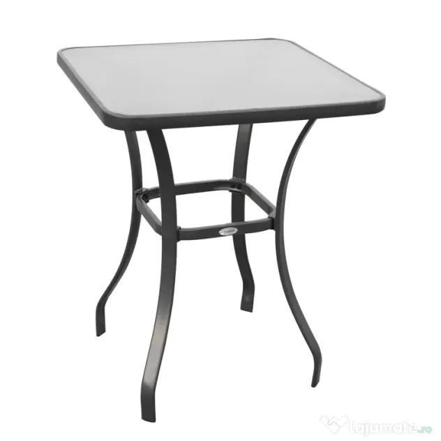 Outsunny Masă Pătrată pentru Grădină, Sticlă Termorezistentă, Design Modern, Negru, 68.5x68.5x84cm | Aosom Romania