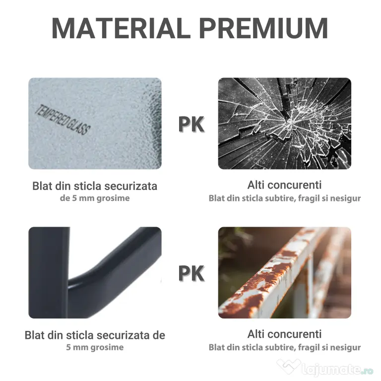 Outsunny Masă Pătrată pentru Grădină, Sticlă Termorezistentă, Design Modern, Negru, 68.5x68.5x84cm | Aosom Romania