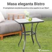 Outsunny Masa pentru gradina cu suprafata din sticla tratata termic, Neagra, 68.5x68.5x84cm 