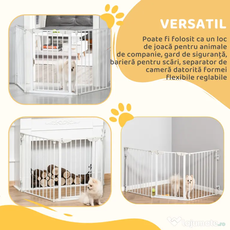 PawHut Gard Pliabil și Modular pentru Câini cu 3 Panouri Alb | Aosom Romania