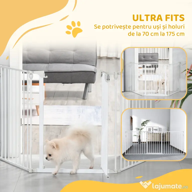 PawHut Gard Pliabil și Modular pentru Câini cu 3 Panouri Alb | Aosom Romania