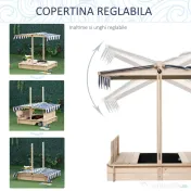 Outsunny Nisipar din Lemn pentru Copii cu Acoperis Parasolar Banca si Capac 
