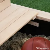 Outsunny Nisipar din Lemn pentru Copii cu Acoperis Parasolar Banca si Capac 