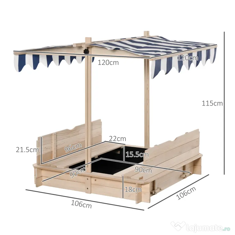 Outsunny Nisipar Lemnos pentru Copii, cu Acoperiș Parasolar, Bancă Integrată și Capac, Design Ergonomic | Aosom Romania
