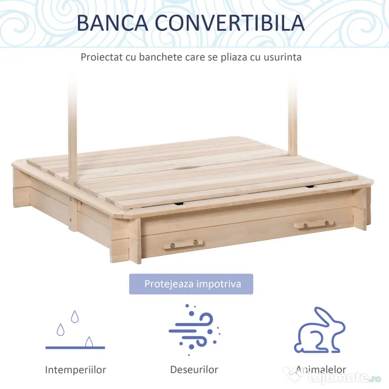 Outsunny Nisipar Lemnos pentru Copii, cu Acoperiș Parasolar, Bancă Integrată și Capac, Design Ergonomic | Aosom Romania
