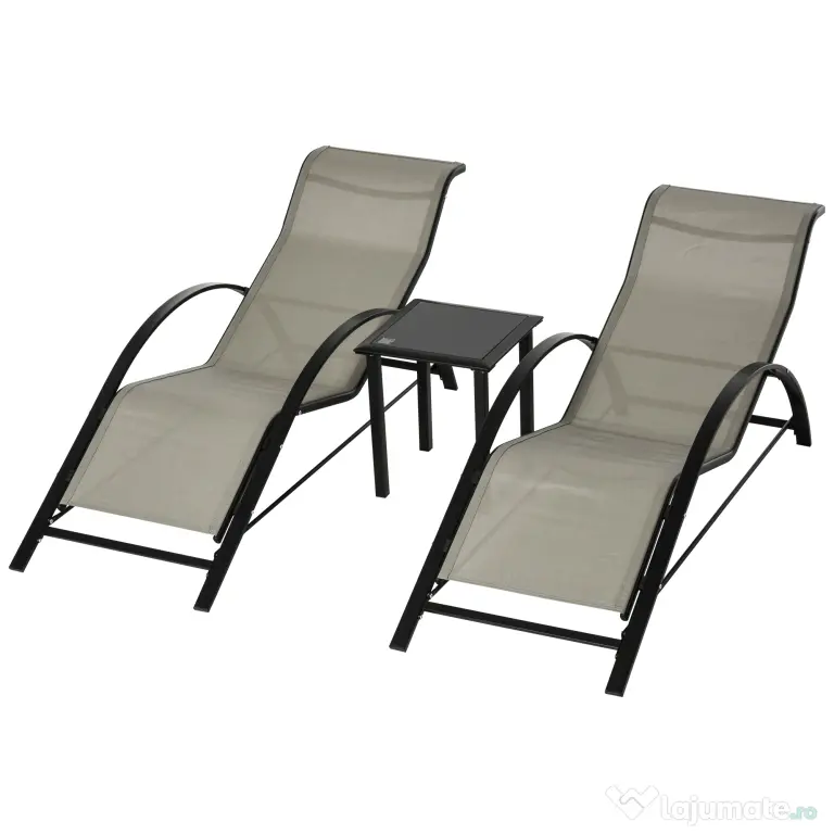 Outsunny Set 2 sezlonguri si masuta, 59x169x66 cm, negru | Aosom Romania