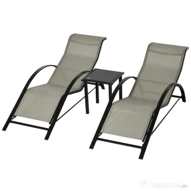 Outsunny Set 2 sezlonguri si masuta, 59x169x66 cm, negru | Aosom Romania