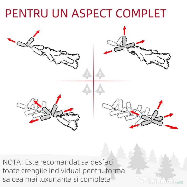 Brad de Craciun Artificial 210cm 631 Ramuri Dese din PVC ecologic, Baza Ф50, Verde, Decoratiune de Craciun HOMCOM | Aosom Romania