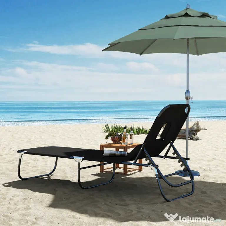 Sezlong cu decupaj Outsunny,190x56x28 cm, negru | Aosom Romania