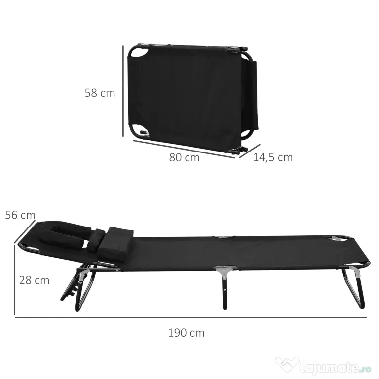 Sezlong cu decupaj Outsunny,190x56x28 cm, negru | Aosom Romania