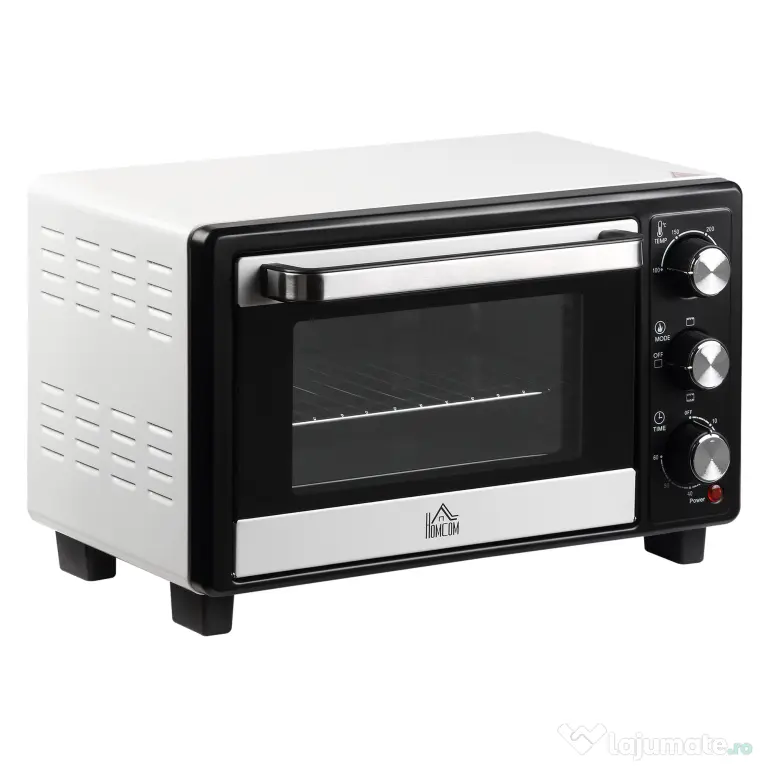 HOMCOM Cuptor Electric Ventilat cu Temperatură Reglabilă, 3 Moduri de Coacere, Tavă și Grătar, 44x32x28 cm, Alb | Aosom Romania