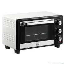 HOMCOM Cuptor Electric Ventilat cu Temperatură Reglabilă, 3 Moduri de Coacere, Tavă și Grătar, 44x32x28 cm, Alb | Aosom Romania