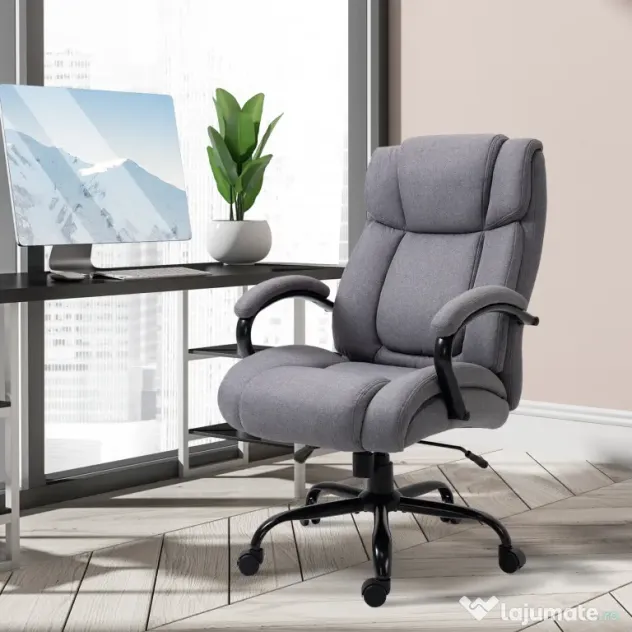 Vinsetto Scaun de birou ergonomic din material tip in, 220 kg, rotativ, reglabil pe înălțime, gri deschis | Aosom Romania