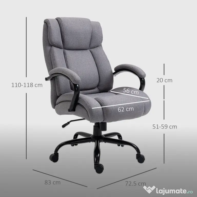 Vinsetto Scaun de birou ergonomic din material tip in, 220 kg, rotativ, reglabil pe înălțime, gri deschis | Aosom Romania