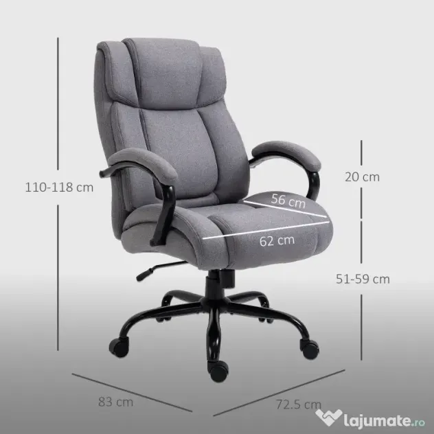 Vinsetto Scaun de birou ergonomic din material tip in, 220 kg, rotativ, reglabil pe înălțime, gri deschis | Aosom Romania