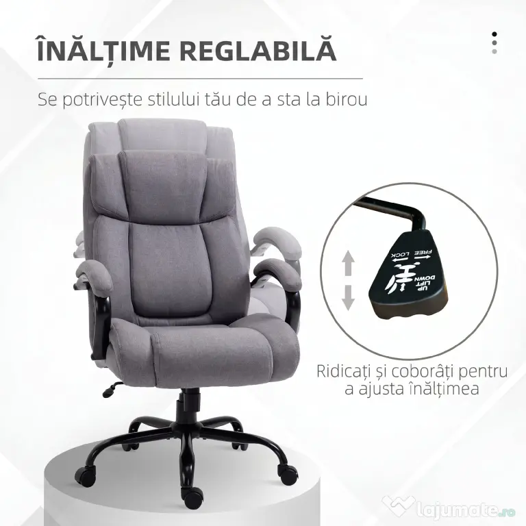 Vinsetto Scaun de birou ergonomic din material tip in, 220 kg, rotativ, reglabil pe înălțime, gri deschis | Aosom Romania