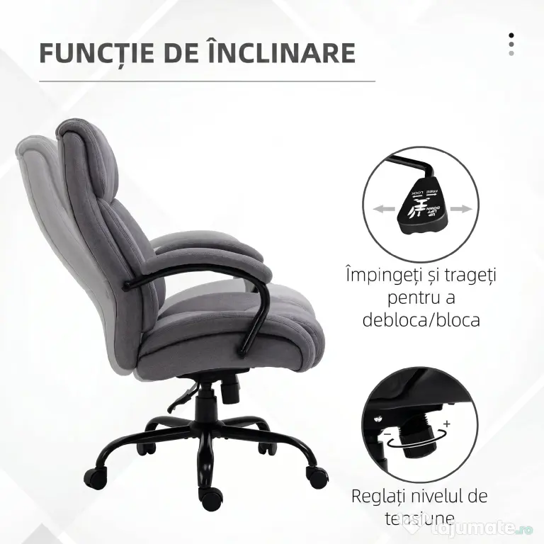 Vinsetto Scaun de birou ergonomic din material tip in, 220 kg, rotativ, reglabil pe înălțime, gri deschis | Aosom Romania