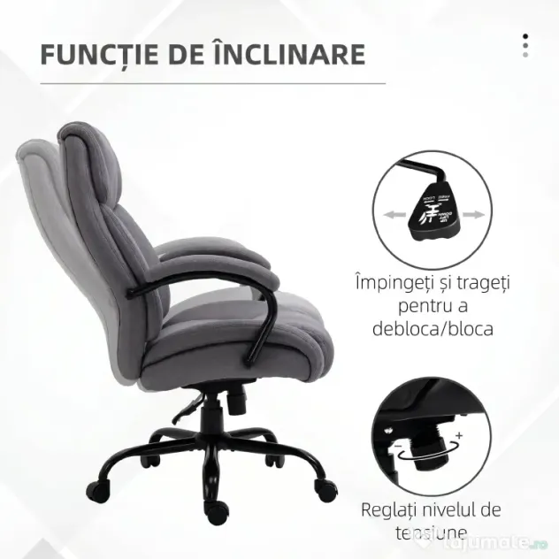 Vinsetto Scaun de birou ergonomic din material tip in, 220 kg, rotativ, reglabil pe înălțime, gri deschis | Aosom Romania