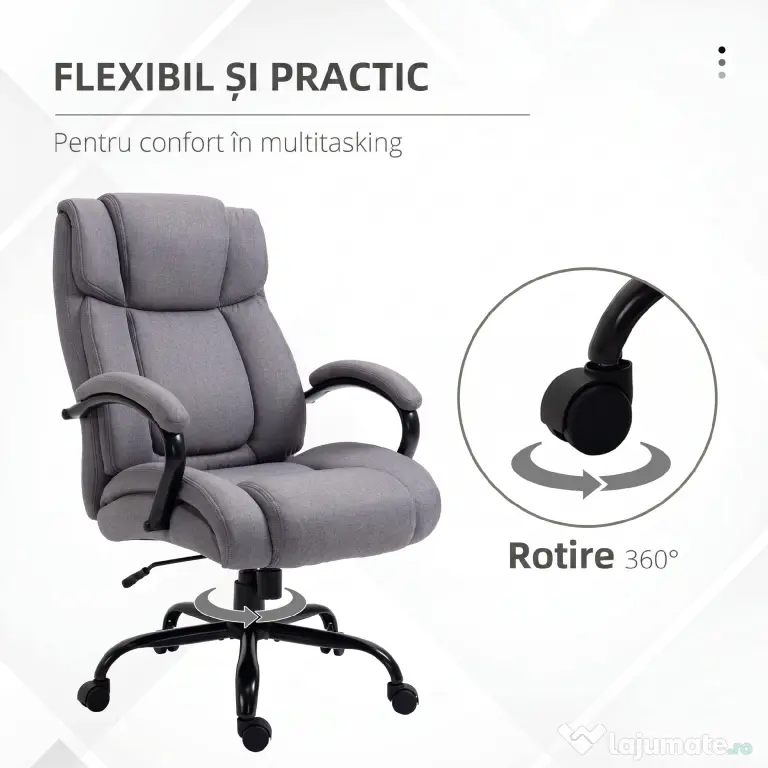 Vinsetto Scaun de birou ergonomic din material tip in, 220 kg, rotativ, reglabil pe înălțime, gri deschis | Aosom Romania