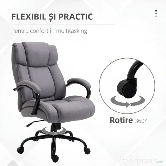Vinsetto Scaun de birou ergonomic din material tip in, 220 kg, rotativ, reglabil pe înălțime, gri deschis | Aosom Romania