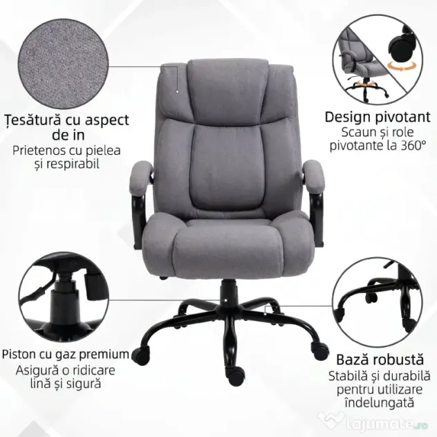 Vinsetto Scaun de birou ergonomic din material tip in, 220 kg, rotativ, reglabil pe înălțime, gri deschis | Aosom Romania