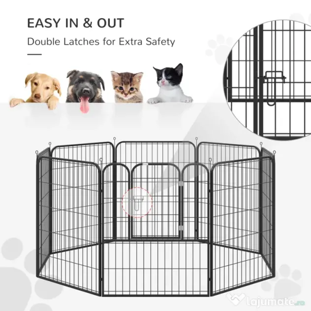 PawHut Tarc Modular Metalic pentru Animale, Flexibil și Ușor de Configurat, Dimensiuni 79x100 cm, Negru | Aosom România