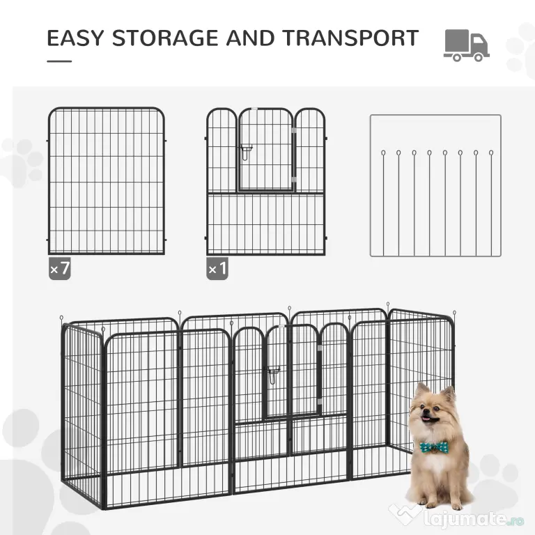 PawHut Tarc Modular Metalic pentru Animale, Flexibil și Ușor de Configurat, Dimensiuni 79x100 cm, Negru | Aosom România