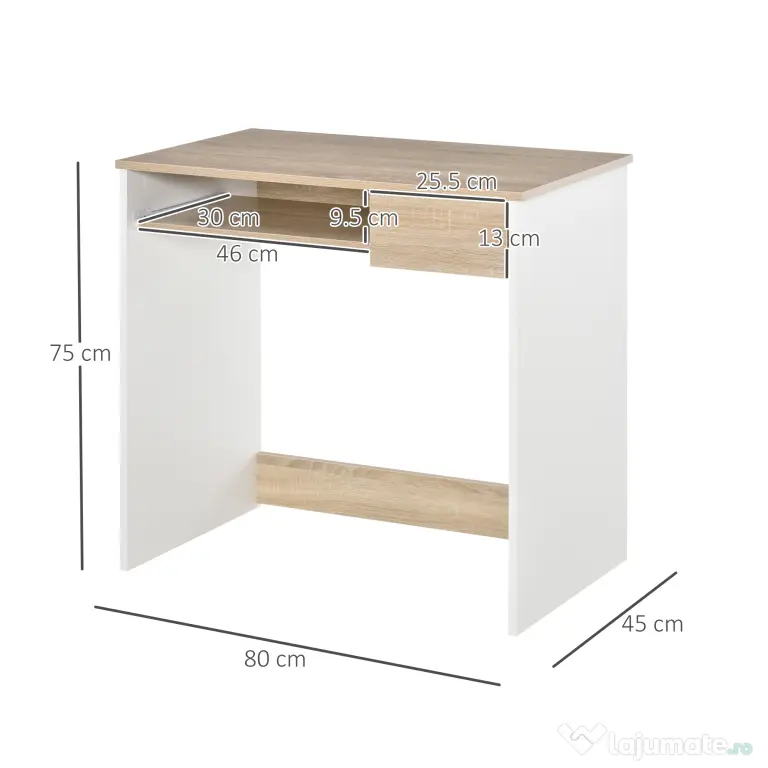 HOMCOM Birou pentru Dormitor, PC din Lemn, Blat Tastatură, Design Compact, Alb și Stejar, Ideal pentru Spații Mici | Aosom Romania