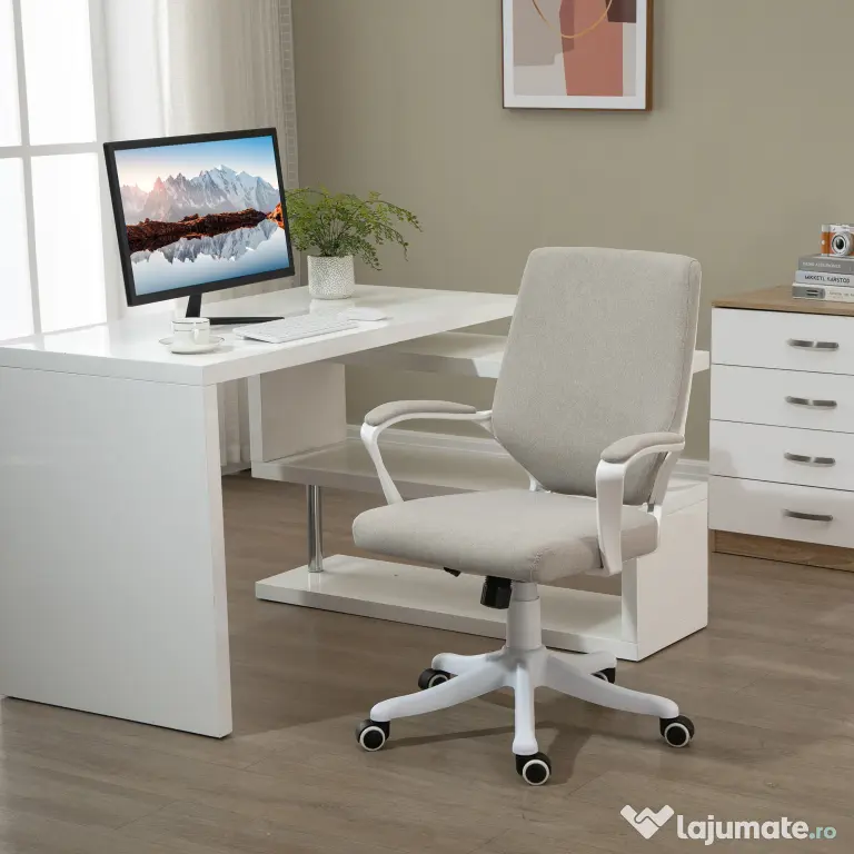 Vinsetto Scaun Ergonomic de Birou, Reglabil în înălțime Pivotant 360° cu Legănare, 62x69x92-100 cm, Bej | Aosom Romania