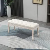 HOMCOM Bancă de Pat Vintage cu Butoni, Bancă Capitonată cu Picioare din Lemn, 110x40x48 cm, Bej | Aosom Romania
