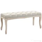 HOMCOM Bancă Vintage pentru Capătul Patului cu Șezut Tapițat din Material Textil și Picioare din Lemn, 110x40x48cm, Bej